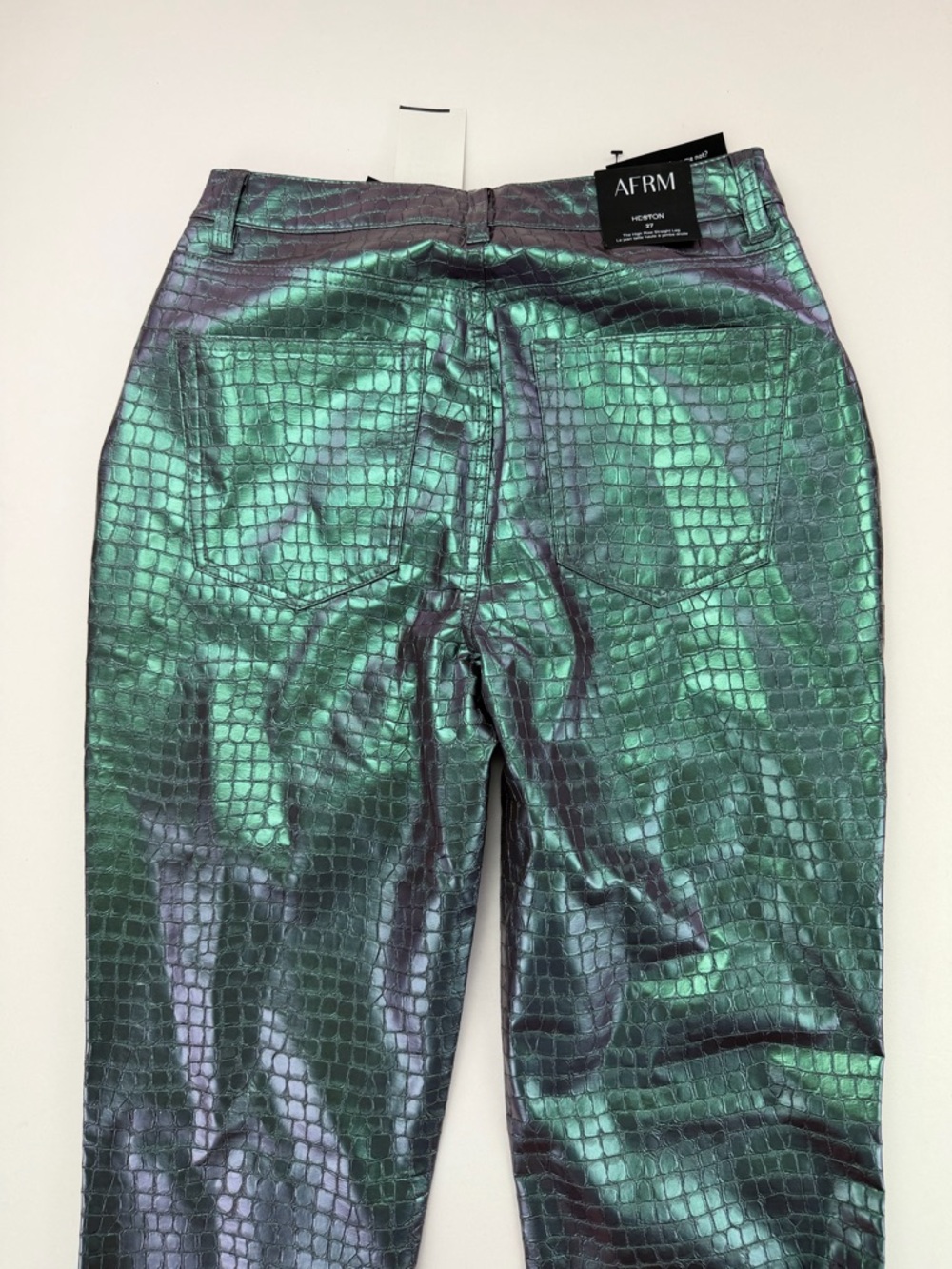 NEW AFRM 2 Piece Heston Croc Embossed Pants & Tube Top in Mermaid Iridescent - Picture 7 of 14